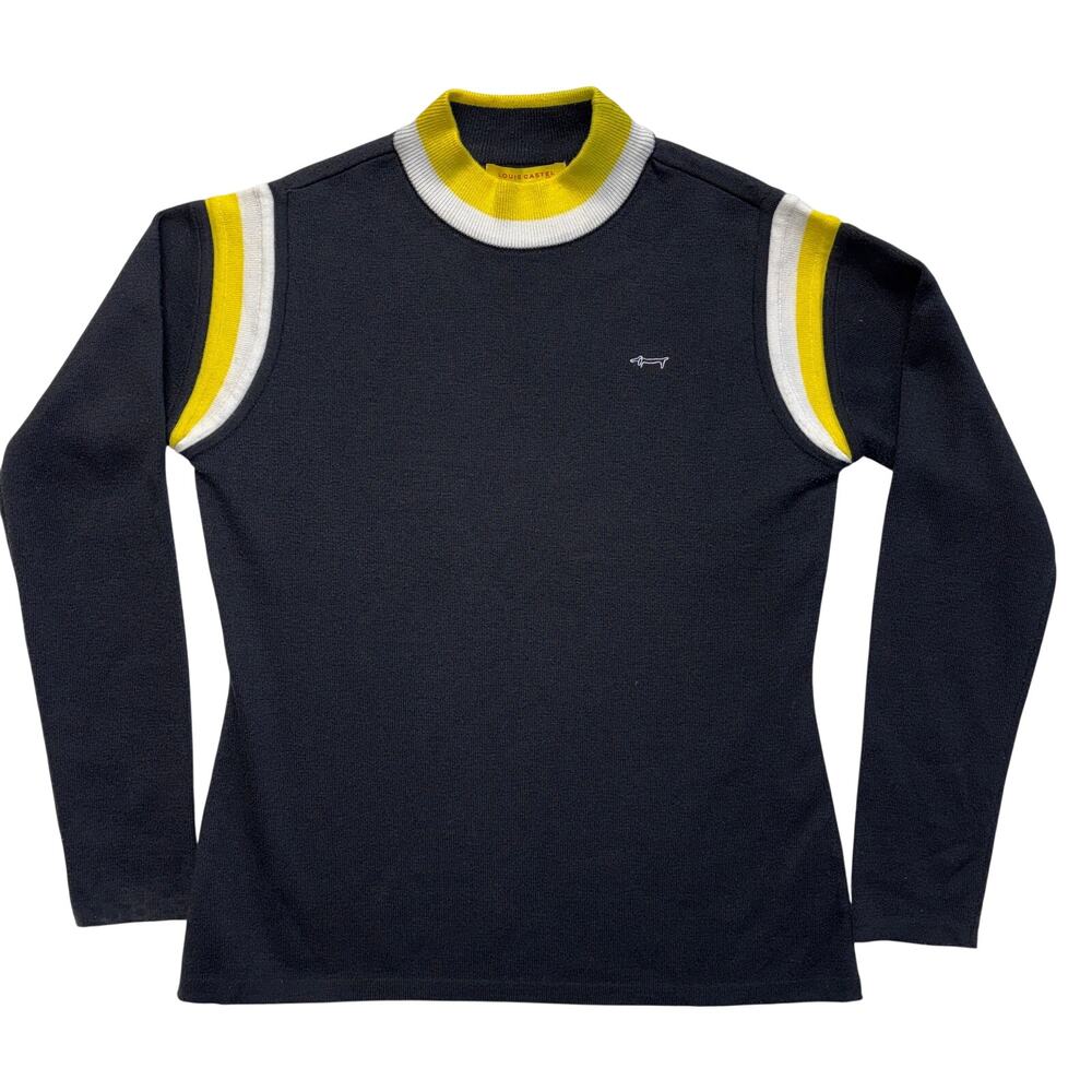 Louis Castel Sweater 95 Small Womens Black Golf Wool Blend Mock Neck KOREA